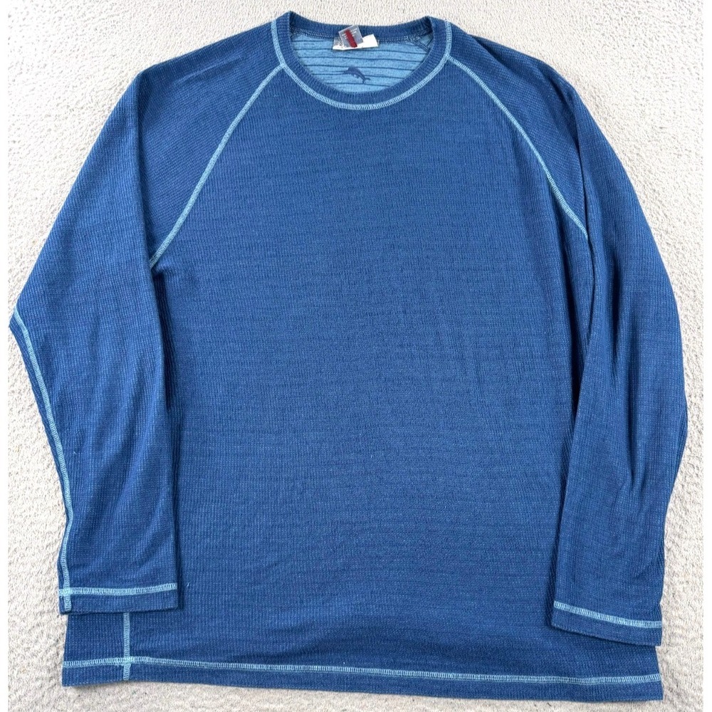 Tommy Bahama Reversible Shirt Mens XL Blue Waffle Knit Long Sleeve Round Neck